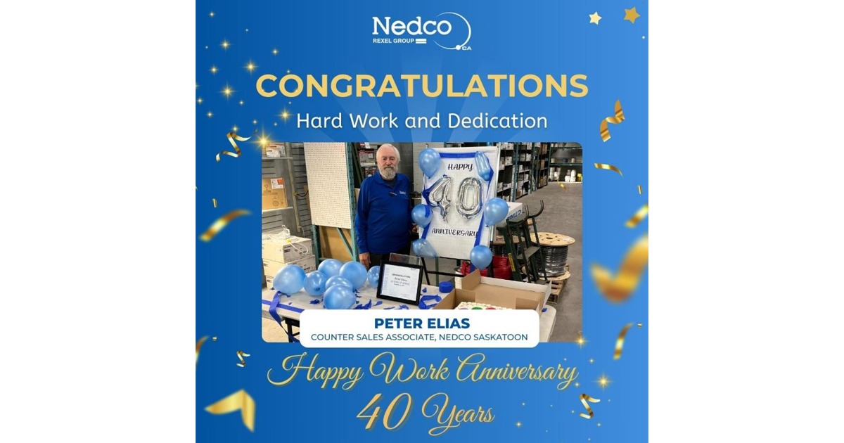 Nedco Congratulates Peter Elias of Saskatoon Branch for 40 Years of Dedication